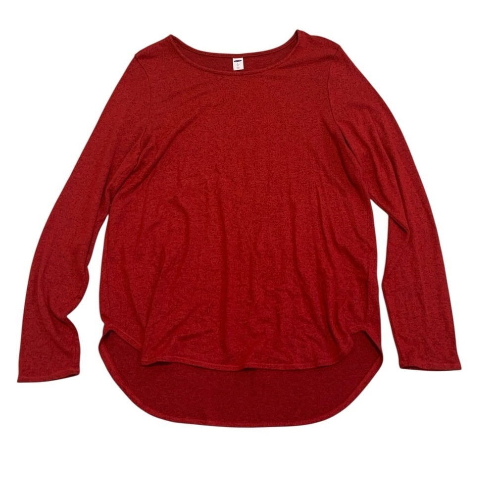 Old Navy Red Slub Knit Tunic Top L Long Sleeve High Low Hem Holiday